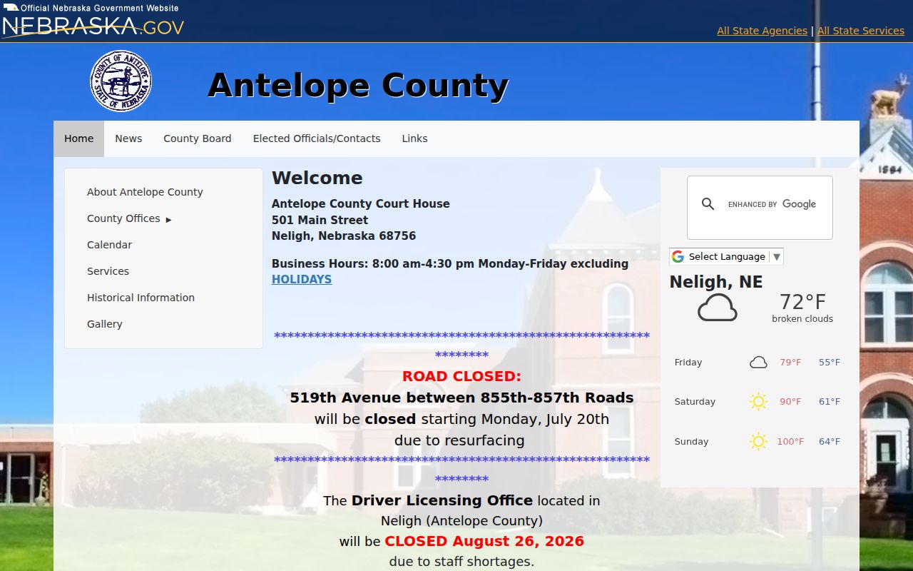 Antelope County criminal record courthouse homepage