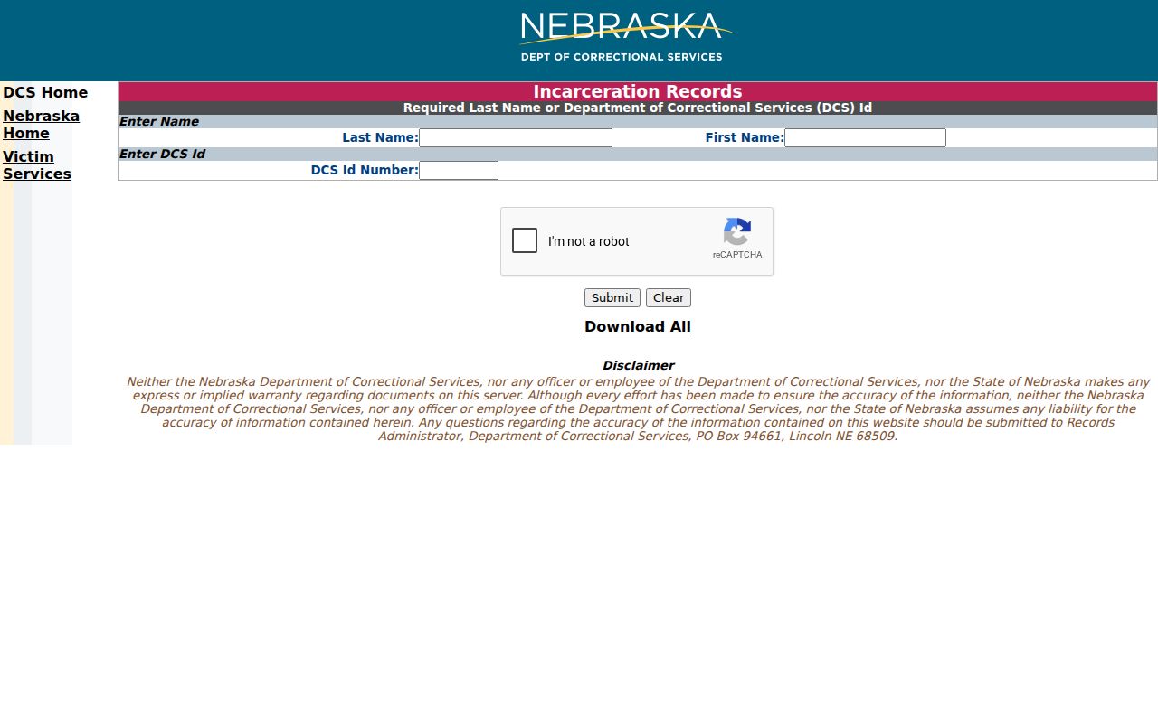 Antelope County criminal custody record NDCS inmate locator