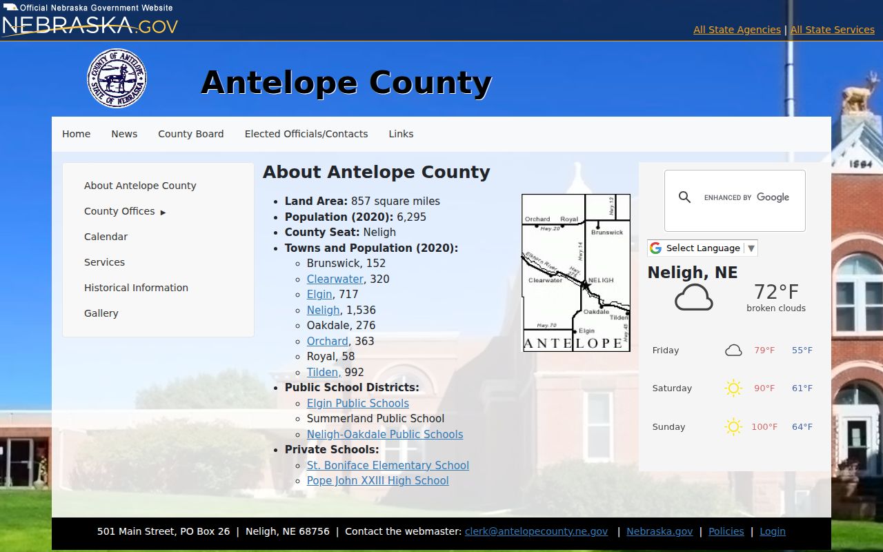 Antelope County criminal record city and population overview