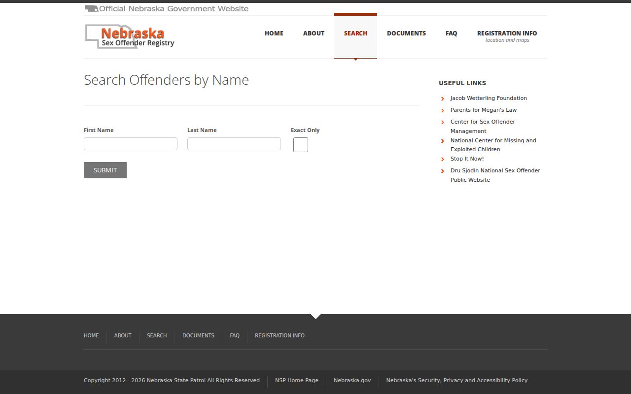 Antelope County sex offender lookup name and exact-match fields